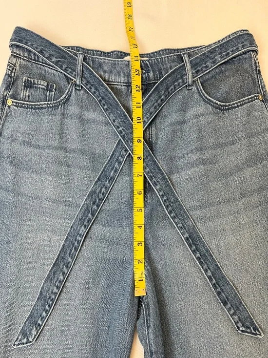 LOFT Palazzo Drape Denim Wide Leg Jeans with a Belted Waist - Picture 7 of 12